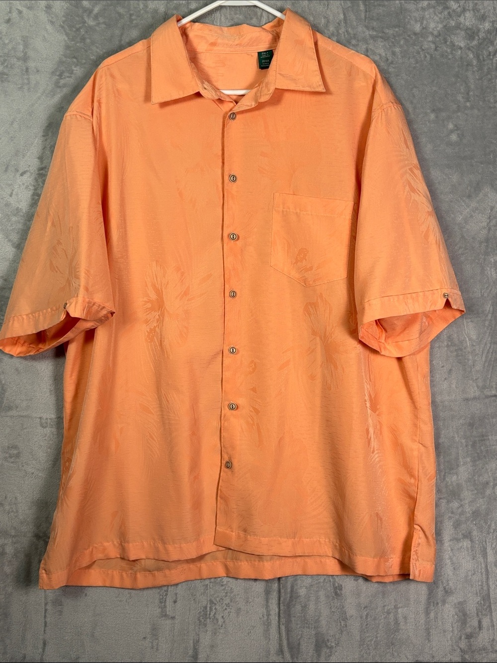 Hawaiian Orange Palm Floral Button Up SS Shirt Size Mens 2XLT